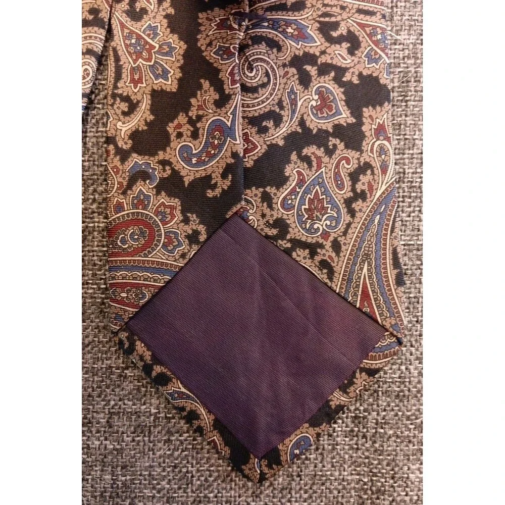 Tie 70s 80s 90s Y2K New Vintage Burt Pulitzer Silk Brown Blue 3.75 Wide 60 Long